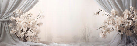 Sophisticated and elegant design in soft tones using white and gray satin texture as background. Generative AIの素材