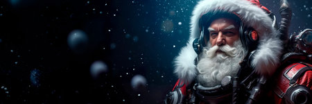 Santa Claus in a futuristic space suit, surrounded by cosmic elements, blending the magic of Christmas with a touch of science fiction. Generative AIの素材