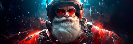 Santa Claus in a futuristic space suit, surrounded by cosmic elements, blending the magic of Christmas with a touch of science fiction. Generative AIの素材