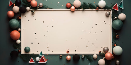 New Year Wishes flat lay frame with a Christmas background in a modern and minimalist style. Generative AIの素材