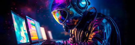 programmer in a space-age suit, symbolizing the future of coding in space technology. Generative AIの素材