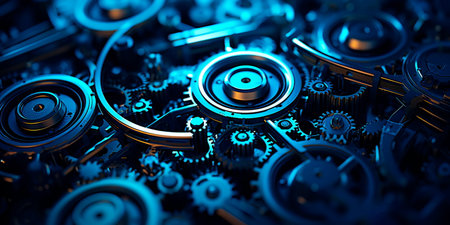 Robotic arms and gears, symbolizing the robotic process automation driving business efficiency. Generative AIの素材