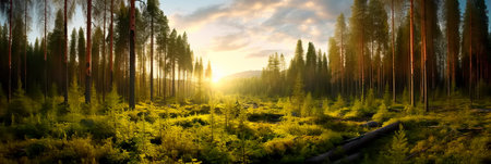 tranquility of the boreal forests , where tall trees create a sense of seclusion and calm.Generative AIの素材