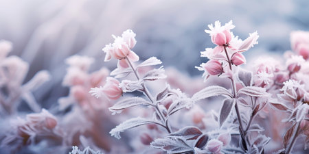 garden with frosted flowers and delicate plants, showing the unique beauty that winter brings to nature. Generative AIの素材