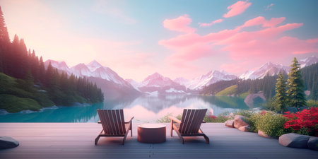 tranquil mountain retreat scene color harmony , Generative AIの素材