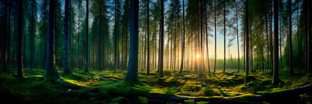 tranquility of the boreal forests , where tall trees create a sense of seclusion and calm.Generative AIの素材