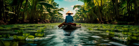 lush and intricate rural landscapes of the featuring waterways and vibrant floating markets. Generative AIの素材