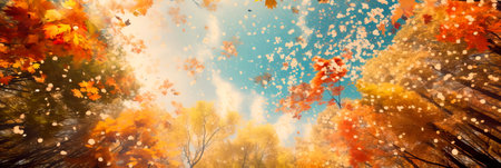 Autumn forest with leaves in various shades of peach color creating a warm and cozy backdrop. Generative AIの素材