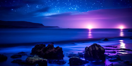 starry night scene deep blues and purples, to evoke the mystery and magic of the night sky. Generative AIの素材