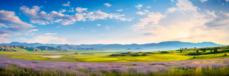 expansive meadows, where gentle breezes sway through wildflowers and tall grass. Generative AIの素材