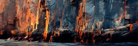 coastal cliffs at dusk, with the cliffs bathed in the warm and comforting tones of peach fuzz. Generative AIの素材