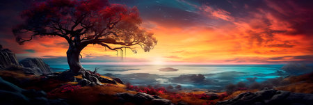 Dreamy landscape, surreal sunset, unusual landscape Generative AIの素材
