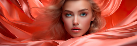 Portrait of a girl against a Background with peach accents adding a touch of glamor and sophistication. Generative AIの素材