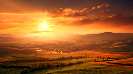 warm hues of a sunset casting a golden glow over, creating a serene and magical atmosphere. Generative AIの素材