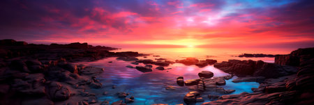 Coastal sunrise, soothing tones of dawn, island paradise, Generative AIの素材