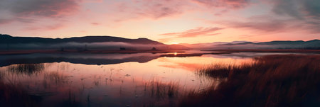 early morning calmness of a sunrise in Sila, with the first light gently illuminating the landscape. Generative AIの素材
