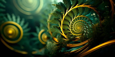 Fractal patterns inspired by the intricate blossoming of ferns and the symmetry of nature. Generative AIの素材
