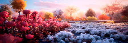 garden with frosted flowers and delicate plants, showing the unique beauty that winter brings to nature. Generative AIの素材