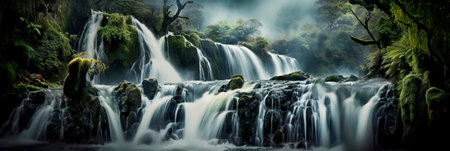 power and beauty of cascading waterfalls, capturing the energy and dynamic flow of nature in motion. Generative AIの素材