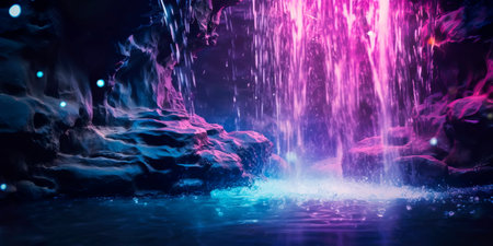 waterfall cascading into a pool of liquid stardust, where the water shimmers with cosmic energy. Generative AIの素材