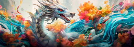 surreal watercolor dragons with aquatic features, such as fins and scales, navigating a magical underwater realm. Generative AIの素材
