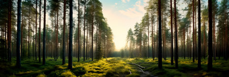 tranquility of the boreal forests , where tall trees create a sense of seclusion and calm.Generative AIの素材