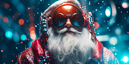 Santa Claus in a futuristic space suit, surrounded by cosmic elements, blending the magic of Christmas with a touch of science fiction. Generative AIの素材