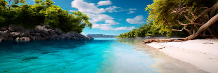 Natural beauty of pristine turquoise waters, whether it's a tropical beach, a clear lake, or a winding river. Generative AIの素材