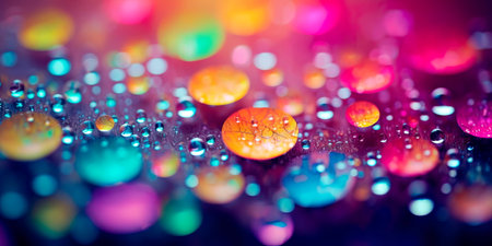 Background with whimsical raindrops transforming into vibrant rainbows, adding a magical touch to a rainy day. Generative AIの素材