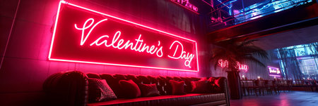 Neon sign that says Valentine's Day to create a modern and trendy backdrop.の素材
