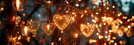 Heart-shaped garlands create a romantic and whimsical backdrop for Valentine's Day celebrations.の素材