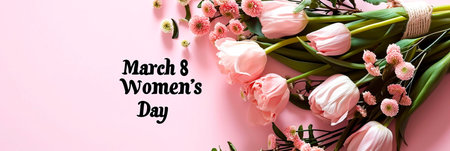 International woman's day card on a pink backgroundの素材