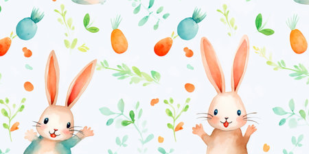 Colorful Seamless background rabbit and carrots. Easter cardの素材