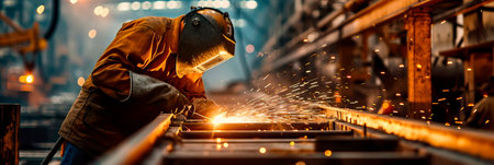 skill of welders when working with complex metal structures, industrial craftsmanship.の素材