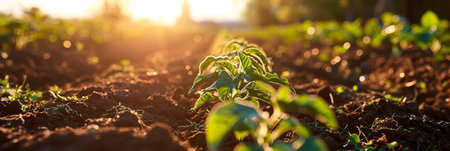 farmers adopting sustainable and eco-friendly practices during spring planting, focusing on environmental consciousness.の素材
