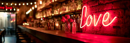 Neon sign with the inscription Love trendy background for Valentine's Day.の素材