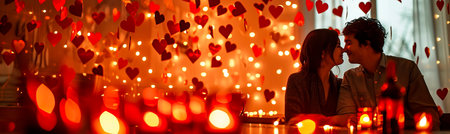 Couple of lovers on a background of hearts for Valentine's Dayの素材