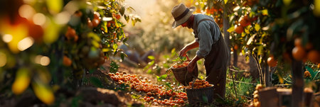 farmers preparing their fresh crops for a market, highlighting the connection between farmers and consumers.の素材