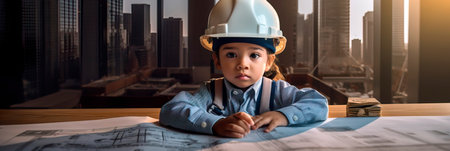 children of aspiring architects studying projects, drawings and construction sites,の素材