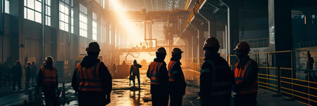 industrial workers against the background of an industrial enterprise.の素材