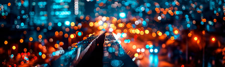 abstract cityscape with bokeh lights representing city lights, abstract background. Generative AIの素材