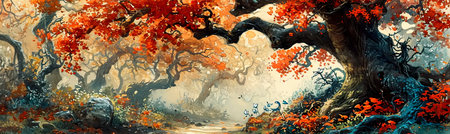 charming watercolor forest with fairy trees, a hidden path leading to adventure. Generative AIの素材