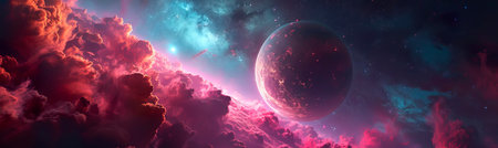 nebula illuminating a distant planet, conveying a sense of cosmic tranquility and beauty. Generative AIの素材