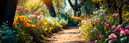 whimsical magical garden with bright flowers. Generative AIの素材