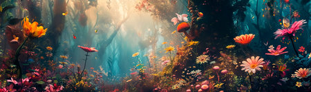 whimsical magical garden with bright flowers. Generative AIの素材