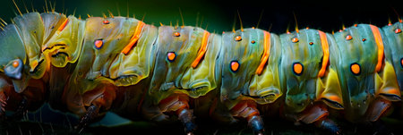 textures and intricate shapes of a caterpillar's skin in macro detail.の素材