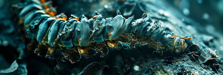 textures and intricate shapes of a caterpillar's skin in macro detail.の素材