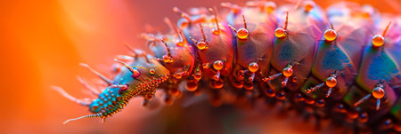 textures and intricate shapes of a caterpillar's skin in macro detail.の素材