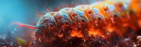 textures and intricate shapes of a caterpillar's skin in macro detail.の素材