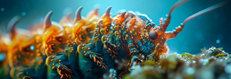 textures and intricate shapes of a caterpillar's skin in macro detail.の素材